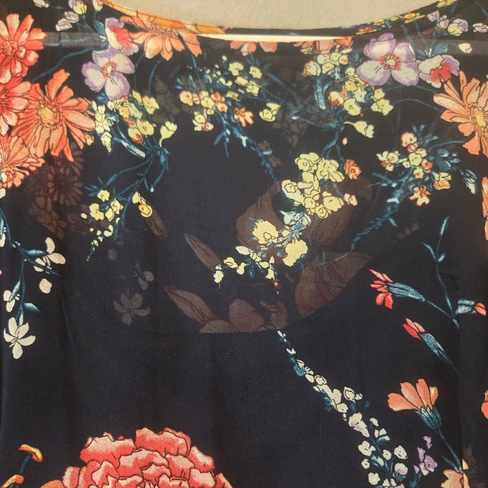 Roz & Ali Dress Womans Plus 22 Sleeveless Navy Blue Floral Chiffon Ruffle Midi - Picture 13 of 14